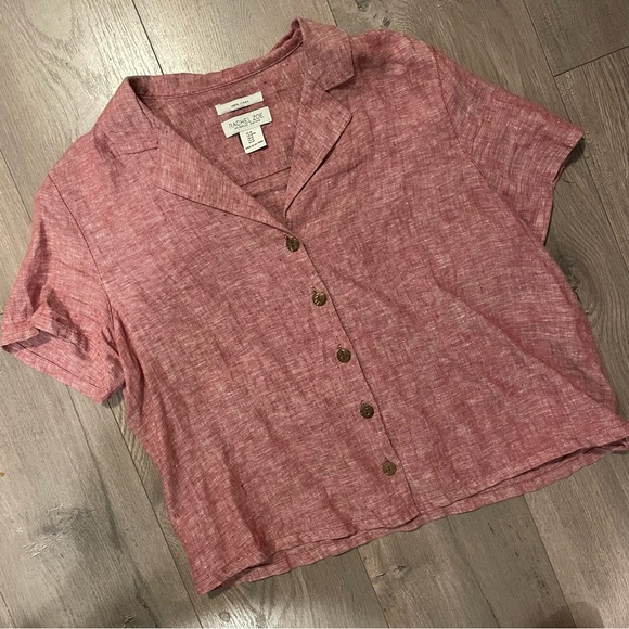 Rachel Zoe Short Sleeve Linen Button Up Top Size M - Picture 2 of 5